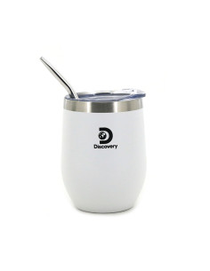 Vaso mate 350 ml. Art. DIS 13678 BLANCO acero inoxidable c/ tapa y bombilla c/ caja INAL OK
