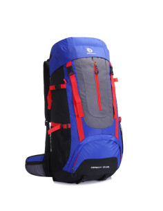 Mochila camping Art. DIS 16042 AZUL/ROJO nylon + cordura c/ bolsillos y cierres - 75+5 litros