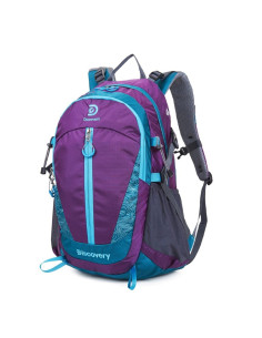 Mochila camping 20 Pulg. Art. DIS 22312.2 GRIS/VIOLETA nylon 100% c/ bolsillos y silbato - 30 lts.