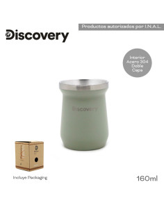 Mate 160 ml. Art. DIS 17085D VERDE acero 304 inoxidable doble capa c/ tapa y caja - INAL OK - T4 2